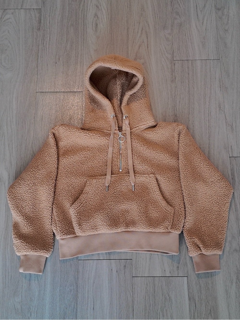 Blank NYC Tan Sherpa Cropped Hoodie